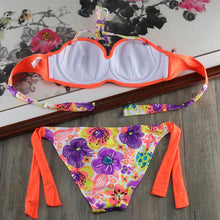 Load image into Gallery viewer, Bikini Solid Strappy Bandage Bikinis Set White Push Up Bikini Swimwear Swimsuit Bathing Suit Women's Ribbed Tie Bikini Adjustable Lace Up Bottom String Women Swimsuit