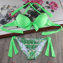 Load image into Gallery viewer, Bikini Solid Strappy Bandage Bikinis Set White Push Up Bikini Swimwear Swimsuit Bathing Suit Women's Ribbed Tie Bikini Adjustable Lace Up Bottom String Women Swimsuit