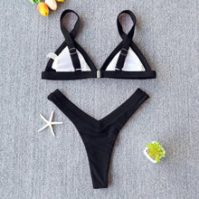 Load image into Gallery viewer, Bikini Solid Swimsuit Women Swimwear Push Up Bikini Set Patchwork Summer Beach Bathing Suit Swim Wear Halter Bikini Swimsuit Beach Swimming Traveling High Leg Bikini
