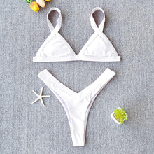 Load image into Gallery viewer, Bikini Solid Swimsuit Women Swimwear Push Up Bikini Set Patchwork Summer Beach Bathing Suit Swim Wear Halter Bikini Swimsuit Beach Swimming Traveling High Leg Bikini