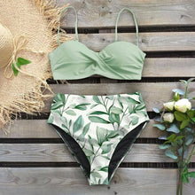 Load image into Gallery viewer, Bikini Swimsuit Women Swimwear Push Up Bikinis Set Leaf Print Female High Waist Swimming Suits For Bathing Suit Women Swimsuit Floral Print Bathing Suit Twist Front High Waist Bikini Set