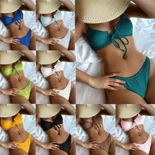 Load image into Gallery viewer, Bikini Swimwear Women Green Swimsuits Bathing Suit Beachwear Women's Ribbed Braided String Bikini Lace Up Swimsuit Square Collar High Cut Bathing Suit