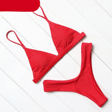 Load image into Gallery viewer, Bikini Swimwear Women Swimsuit Push Up Micro Bikinis Set Swimming Bathing Suit Beachwear Summer Thong Bottom Two Piece Bikini Double Shoulder Straps Cute Swimsuit Triangle Bathing Bikini