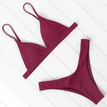 Load image into Gallery viewer, Bikini Swimwear Women Swimsuit Push Up Micro Bikinis Set Swimming Bathing Suit Beachwear Summer Thong Bottom Two Piece Bikini Double Shoulder Straps Cute Swimsuit Triangle Bathing Bikini