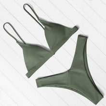 Load image into Gallery viewer, Bikini Swimwear Women Swimsuit Push Up Micro Bikinis Set Swimming Bathing Suit Beachwear Summer Thong Bottom Two Piece Bikini Double Shoulder Straps Cute Swimsuit Triangle Bathing Bikini