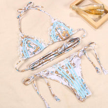 Load image into Gallery viewer, Bikini Triangle Adjust Swimwear Women's Crisscross Halter Bikini Lace Up Back Bandage Two Piece Strappy Bathing Suits G String Thong Swimwear Women Bathing Suit Hollow Out Quality Pleated Swimsuit Female Double-Sided Bikini Set