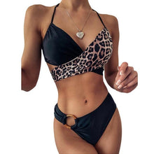 Load image into Gallery viewer, Bikini Women Push Up Leopard Print Beach High Waist High Cut Swimsuit Swimsuit High Waist Tummy Control Bathing Suits Solid Women Bathing Suit High Cut Swimwear