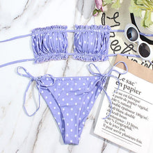 Load image into Gallery viewer, Bikini Women Swimsuit Female Low Waist Swimwear Women Beach Mini Thong Bikini Set Bathing Suit Women Thong Swimsuits Strapless 2 Piece Bikini String Tie Ruffle Brazilian Bathing Suit