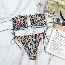 Load image into Gallery viewer, Bikini Women Swimsuit Female Low Waist Swimwear Women Beach Mini Thong Bikini Set Bathing Suit Women Thong Swimsuits Strapless 2 Piece Bikini String Tie Ruffle Brazilian Bathing Suit