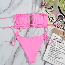 Load image into Gallery viewer, Bikini Women Swimsuit Female Low Waist Swimwear Women Beach Mini Thong Bikini Set Bathing Suit Women Thong Swimsuits Strapless 2 Piece Bikini String Tie Ruffle Brazilian Bathing Suit