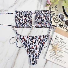 Load image into Gallery viewer, Bikini Women Swimsuit Female Low Waist Swimwear Women Beach Mini Thong Bikini Set Bathing Suit Women Thong Swimsuits Strapless 2 Piece Bikini String Tie Ruffle Brazilian Bathing Suit