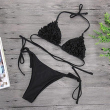 Load image into Gallery viewer, Bikinis New 3D Flower Swimwear Solid Bikini Bandage Swimsuit Women's Solid Halter Padded Push Up Bikini Set Two Pieces Swimsuit Swimwear Bathing Suit Bikini Set Female Cute Ladies Beachwear Push Up Bikini