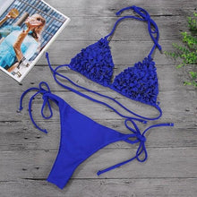 Load image into Gallery viewer, Bikinis New 3D Flower Swimwear Solid Bikini Bandage Swimsuit Women's Solid Halter Padded Push Up Bikini Set Two Pieces Swimsuit Swimwear Bathing Suit Bikini Set Female Cute Ladies Beachwear Push Up Bikini