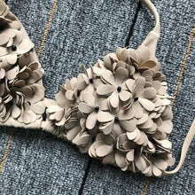 Load image into Gallery viewer, Bikinis New 3D Flower Swimwear Solid Bikini Bandage Swimsuit Women's Solid Halter Padded Push Up Bikini Set Two Pieces Swimsuit Swimwear Bathing Suit Bikini Set Female Cute Ladies Beachwear Push Up Bikini