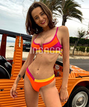 Load image into Gallery viewer, Bikinis Ribbed Swimwear Women's Swimsuit Push Up Bathing Suit Solid Patchwork High Cut Bikini Set Women Padded Push up Bikini Set Halter Two Piece Cross Top Swimsuit Patchwork Bathing Suit