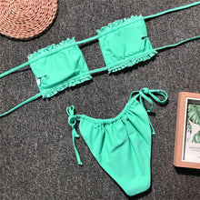 Load image into Gallery viewer, Bikinis Set For Women Swimsuit Summer Beach Wear Bathing Suits Women Bikini Swimwear Women's Ruffle Tie Side Bikini Set High Cut Strapless Padded Solid Bathing Suit