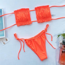 Load image into Gallery viewer, Bikinis Set For Women Swimsuit Summer Beach Wear Bathing Suits Women Bikini Swimwear Women's Ruffle Tie Side Bikini Set High Cut Strapless Padded Solid Bathing Suit