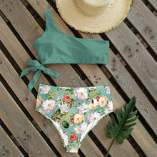 Load image into Gallery viewer, Bikinis Women New One Shoulder Swimwear High Waist Swimsuit Bandage Bathing Suits Beach Wear Female Lace Two Piece Swim Dress with Bikini Bottom Bathing Suits