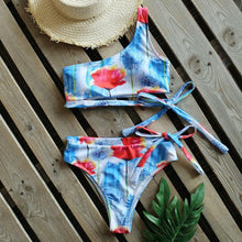 Load image into Gallery viewer, Bikinis Women New One Shoulder Swimwear High Waist Swimsuit Bandage Bathing Suits Beach Wear Female Lace Two Piece Swim Dress with Bikini Bottom Bathing Suits