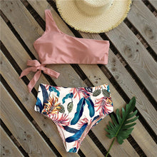 Load image into Gallery viewer, Bikinis Women New One Shoulder Swimwear High Waist Swimsuit Bandage Bathing Suits Beach Wear Female Lace Two Piece Swim Dress with Bikini Bottom Bathing Suits