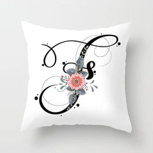 Load image into Gallery viewer, Black Alphabet Flower Print Pillow Cover White Polyester Modern Cushion Cover Decorative Pillowcase For Sofa Bed Chair Car Throw Pillow Covers Decorative Pillow Cases ABC Letter Cushion Covers Square Pillow Protectors Home Decor 45x45cm