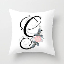 Load image into Gallery viewer, Black Alphabet Flower Print Pillow Cover White Polyester Modern Cushion Cover Decorative Pillowcase For Sofa Bed Chair Car Throw Pillow Covers Decorative Pillow Cases ABC Letter Cushion Covers Square Pillow Protectors Home Decor 45x45cm