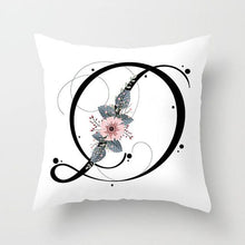 Load image into Gallery viewer, Black Alphabet Flower Print Pillow Cover White Polyester Modern Cushion Cover Decorative Pillowcase For Sofa Bed Chair Car Throw Pillow Covers Decorative Pillow Cases ABC Letter Cushion Covers Square Pillow Protectors Home Decor 45x45cm