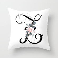 Load image into Gallery viewer, Black Alphabet Flower Print Pillow Cover White Polyester Modern Cushion Cover Decorative Pillowcase For Sofa Bed Chair Car Throw Pillow Covers Decorative Pillow Cases ABC Letter Cushion Covers Square Pillow Protectors Home Decor 45x45cm