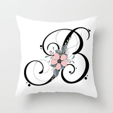 Load image into Gallery viewer, Black Alphabet Flower Print Pillow Cover White Polyester Modern Cushion Cover Decorative Pillowcase For Sofa Bed Chair Car Throw Pillow Covers Decorative Pillow Cases ABC Letter Cushion Covers Square Pillow Protectors Home Decor 45x45cm