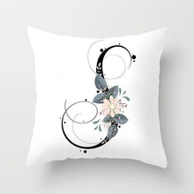 Load image into Gallery viewer, Black Alphabet Flower Print Pillow Cover White Polyester Modern Cushion Cover Decorative Pillowcase For Sofa Bed Chair Car Throw Pillow Covers Decorative Pillow Cases ABC Letter Cushion Covers Square Pillow Protectors Home Decor 45x45cm