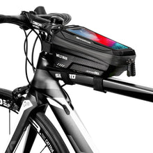 Load image into Gallery viewer, Black Bike Bag Frame Front Top Tube Cycling Bag Waterproof Phone Case Touchscreen Bag Pack Bicycle Accessories Bike Bicycle Bag Waterproof Bike Phone Mount Bag Front Frame Top Tube Handlebar Bag Touch Screen Holder Case For Cell Phones 6.6in