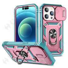 Load image into Gallery viewer, Black Durable Ring Kickstand Case Design Case For iPhone 11 Pro XS Max 8 7 Plus 360 Full Body Protective Slide Camera Stand Protection Ring Cover Protective Case For iPhone