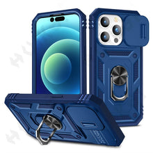 Load image into Gallery viewer, Black Durable Ring Kickstand Case Design Case For iPhone 11 Pro XS Max 8 7 Plus 360 Full Body Protective Slide Camera Stand Protection Ring Cover Protective Case For iPhone