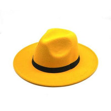 Load image into Gallery viewer, Black Fedora Hat Unisex Wide Brim Hat Autumn Winter Fedora Hat Wide Cap Winter Wool Classic Hat Men Elegant Gentleman Hat For Party