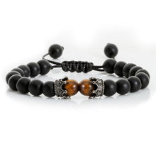 Load image into Gallery viewer, Black Lava Stone Crown Charm Tiger Eye Beads Bracelet For Men Women Braided Bracelets Handmade Adjustable Couple Distance Bracelets Lava Stone Beads Essential Oil Diffuser Adjustable Bracelet With King Queen Crown Charm