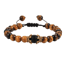 Load image into Gallery viewer, Black Lava Stone Crown Charm Tiger Eye Beads Bracelet For Men Women Braided Bracelets Handmade Adjustable Couple Distance Bracelets Lava Stone Beads Essential Oil Diffuser Adjustable Bracelet With King Queen Crown Charm