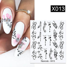 Load image into Gallery viewer, Black Lines Flower Leaves Water Decals Stickers Floral Face Marble Pattern Slider For Nails Summer Nail Art Decoration Summer Stickers on Nails Simple Summer Slider for Manicure Nail Art Watermark Manicure Decor