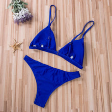 Load image into Gallery viewer, Black Micro Bikini Set Women 2 Pieces Swimsuit Swimwear Push Up Padded Bra Thongs Bathing Suit Beachwear Women's Tie Side Bottom Padded Top Triangle Bikini Bathing Suit