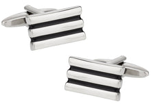 Load image into Gallery viewer, Black Silvertone Lined Cufflinks