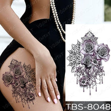 Load image into Gallery viewer, Black Sketchs Flowers Waterproof Temporary Tattoo Sticker Chest Flash Tattoo Wolf Diamond Flower Body Art Arm Fake Tattoo For Womens Men