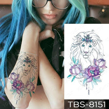 Load image into Gallery viewer, Black Sketchs Flowers Waterproof Temporary Tattoo Sticker Chest Flash Tattoo Wolf Diamond Flower Body Art Arm Fake Tattoo For Womens Men