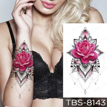 Load image into Gallery viewer, Black Sketchs Flowers Waterproof Temporary Tattoo Sticker Chest Flash Tattoo Wolf Diamond Flower Body Art Arm Fake Tattoo For Womens Men