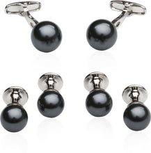 Load image into Gallery viewer, Black Swarovski Pearl Formal Set Cufflinks & Studs
