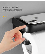 Load image into Gallery viewer, Black Toilet Paper Holder Multifunction Bathroom Storage Shelf Roll Paper Holder Toilet Paper Holder With Shelf Matte Black Toilet Paper Holder Toilet Paper Roll Holder Bathroom Adhesive Toilet Paper Holder