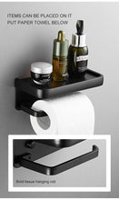 Load image into Gallery viewer, Black Toilet Paper Holder Multifunction Bathroom Storage Shelf Roll Paper Holder Toilet Paper Holder With Shelf Matte Black Toilet Paper Holder Toilet Paper Roll Holder Bathroom Adhesive Toilet Paper Holder