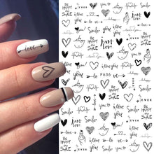 Load image into Gallery viewer, Black White 3D Nail Sticker Decals Cool English Letter Nail Art Decoration Manicure Design Christmas New Year Gift French Nail Art Stickers Decals 8Sheets Nail Art Supplies 3D Self-Adhesive Nail Art Decoration Pattern Nail Accessories Classic Simple