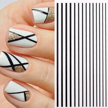 Load image into Gallery viewer, Black White 3D Nail Stickers Metal Gold Silver Geometric Tassel Strip Line Adhesive Transfer Decals Nail Art Design Gold Silver Metal Nail Sticker Metallic Curve Strip Line Nail Decal Self-Adhesive 3D Wave Design Nail Tips Decorations Manicure for Women