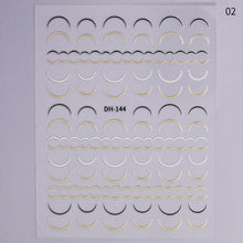 Load image into Gallery viewer, Black White 3D Nail Stickers Metal Gold Silver Geometric Tassel Strip Line Adhesive Transfer Decals Nail Art Design Gold Silver Metal Nail Sticker Metallic Curve Strip Line Nail Decal Self-Adhesive 3D Wave Design Nail Tips Decorations Manicure for Women