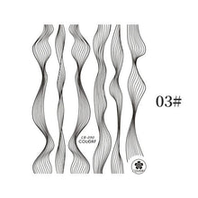 Load image into Gallery viewer, Black White 3D Nail Stickers Metal Gold Silver Geometric Tassel Strip Line Adhesive Transfer Decals Nail Art Design Gold Silver Metal Nail Sticker Metallic Curve Strip Line Nail Decal Self-Adhesive 3D Wave Design Nail Tips Decorations Manicure for Women