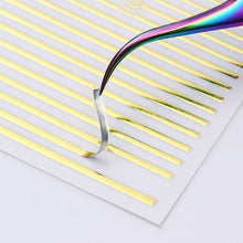 Load image into Gallery viewer, Black White 3D Nail Stickers Metal Gold Silver Geometric Tassel Strip Line Adhesive Transfer Decals Nail Art Design Gold Silver Metal Nail Sticker Metallic Curve Strip Line Nail Decal Self-Adhesive 3D Wave Design Nail Tips Decorations Manicure for Women